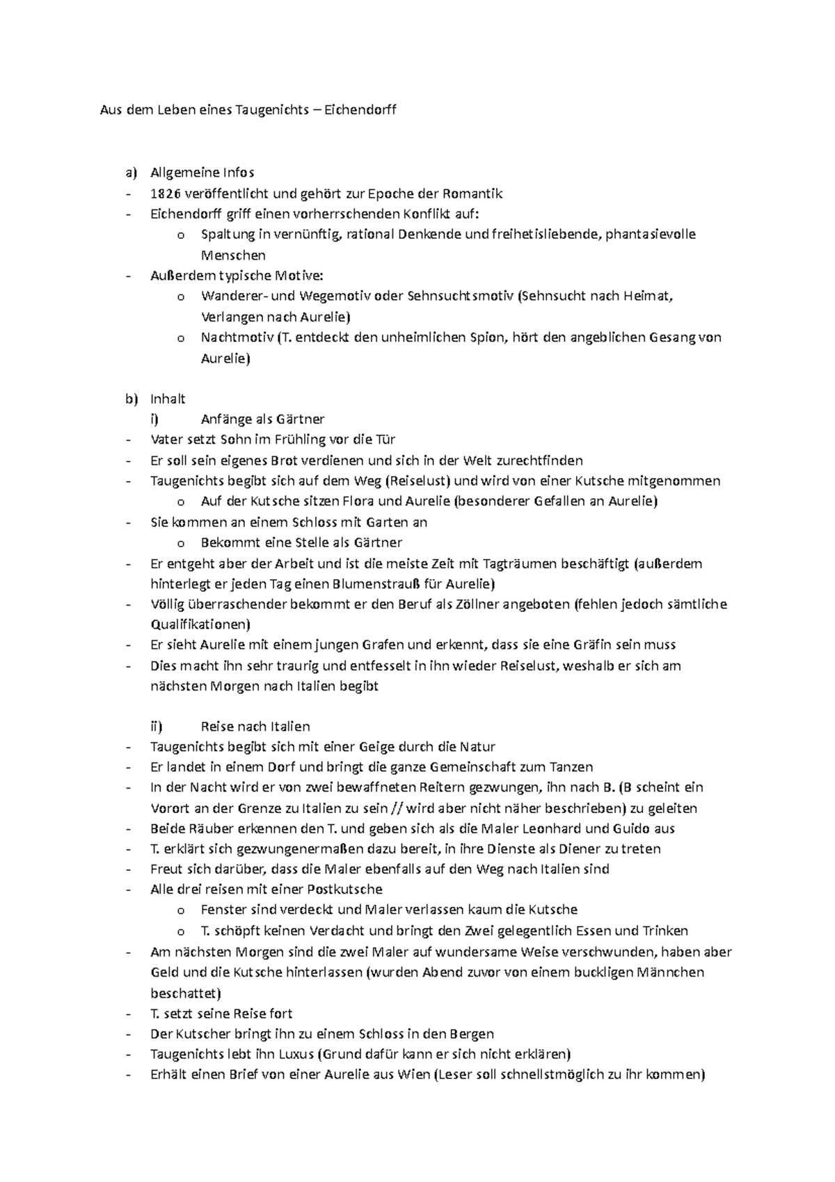 Aus Dem Leben Eines Taugenichts Zusammenfassung Aus dem Leben eines Taugenichts, Eichendorff - Aus dem Leben eines