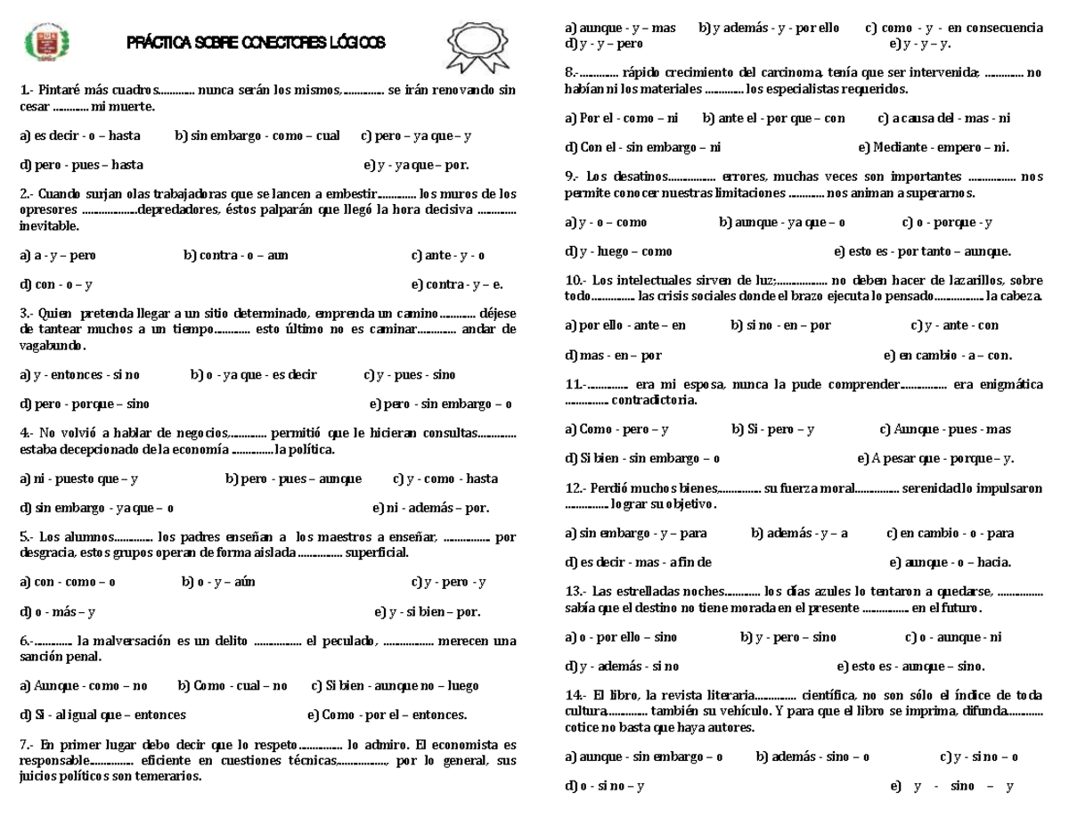 II S3 - Imprimir - los conectores l├│gicos - PRÁCTICA SOBRE CONECTORES ...