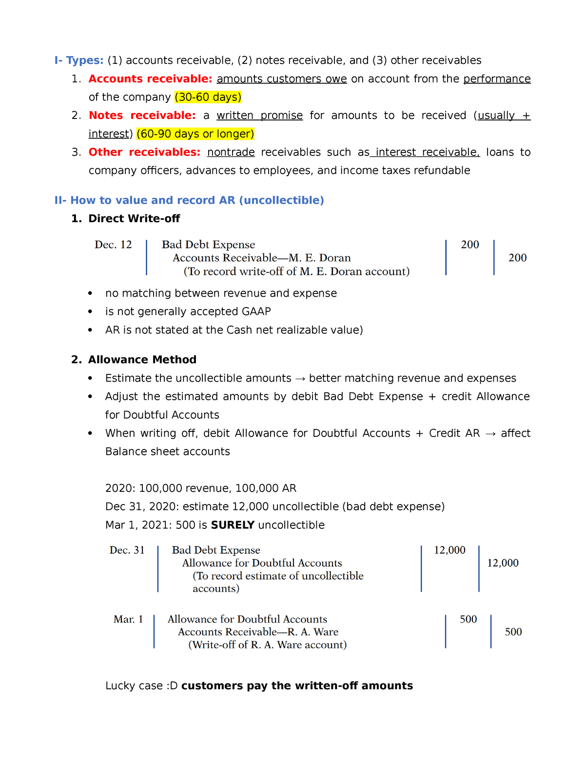 Chapter 9 PA 89076 - I- Types: (1) Accounts Receivable, (2) Notes ...