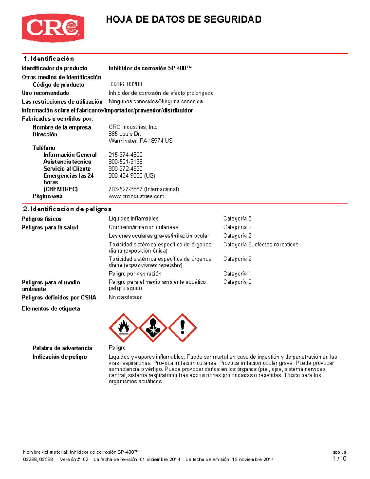 Hoja de seguridad sustancias anticorrosivas - HOJA DE DATOS DE ...