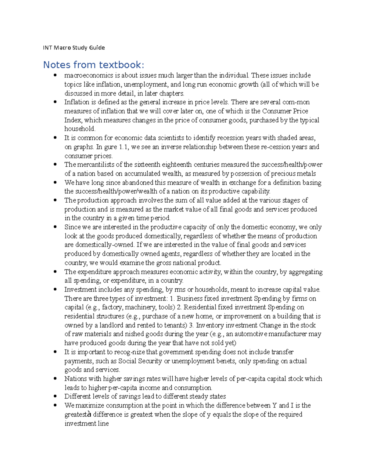 Study Guide Intermediate Macroeconomics Analysis - INT Macro Study ...