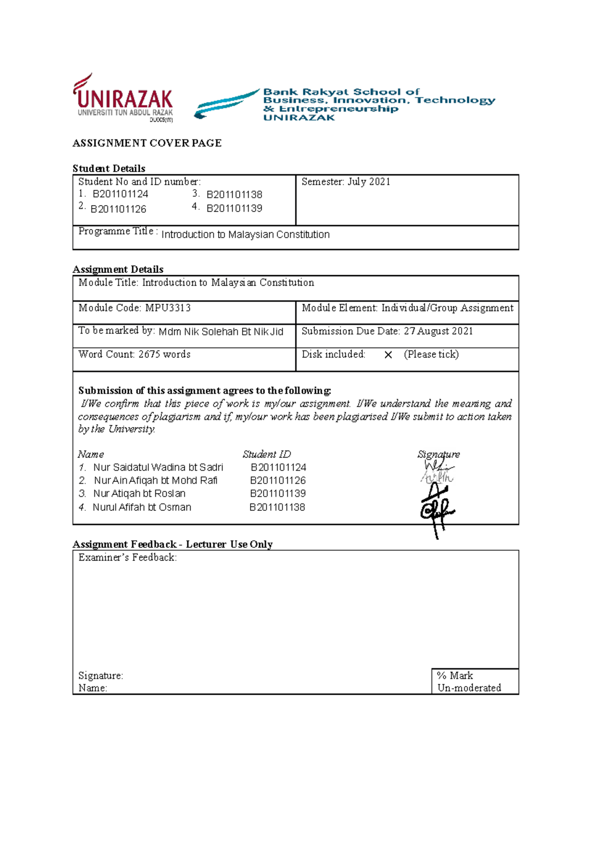 IMC Group Assignment - ASSIGNMENT COVER PAGE Student Details Student No ...