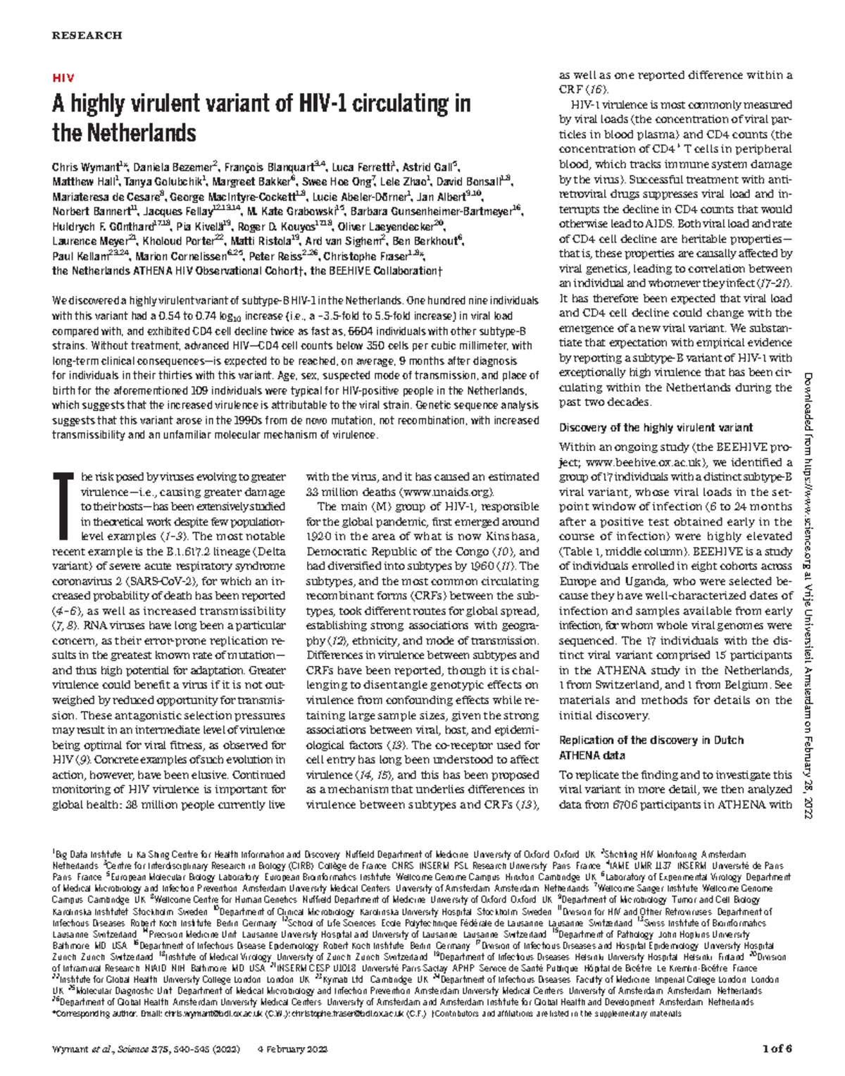 Wymant et al., 2022 - HIV A highly virulent variant of HIV-1 ...
