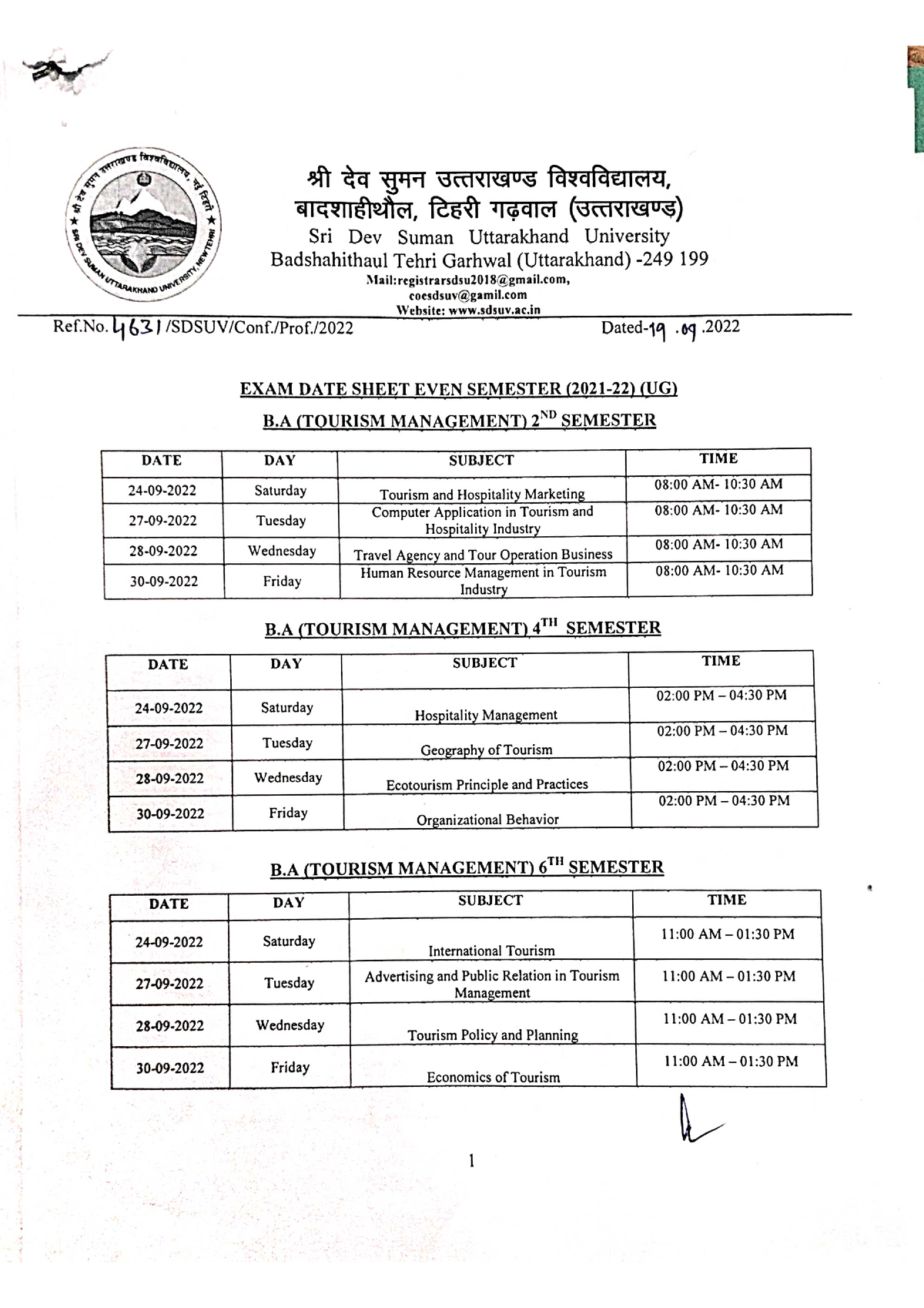 Even Semester (2021-22) Date sheet-1 - Bachlore of computer application ...