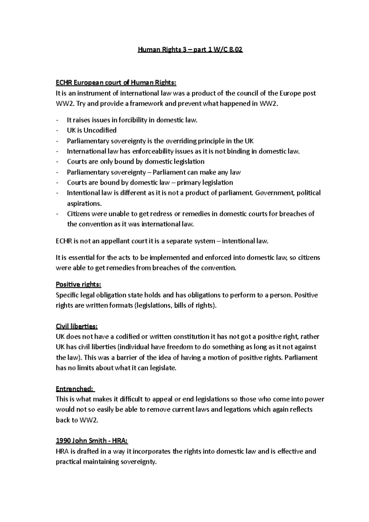 Human Rights lecture 3 - Prt1 - Human Rights 3 – part 1 W/C 8. ECHR ...