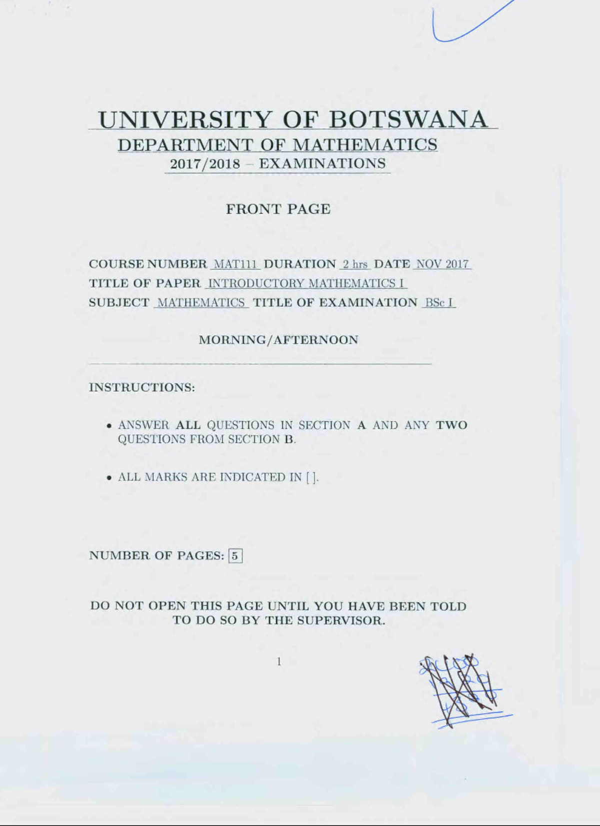 2017 MAT 111 - End of semester 1 question paper - introductory to ...