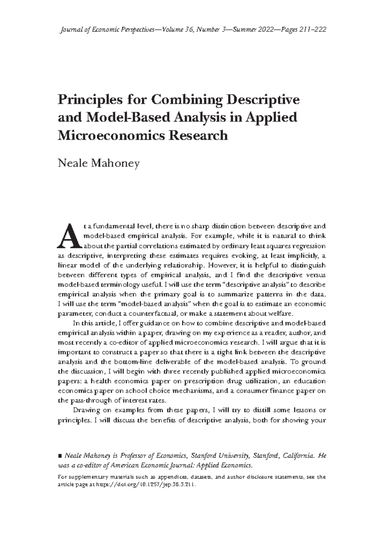 2022 JEP combining descriptive and model-based analysis in applied ...