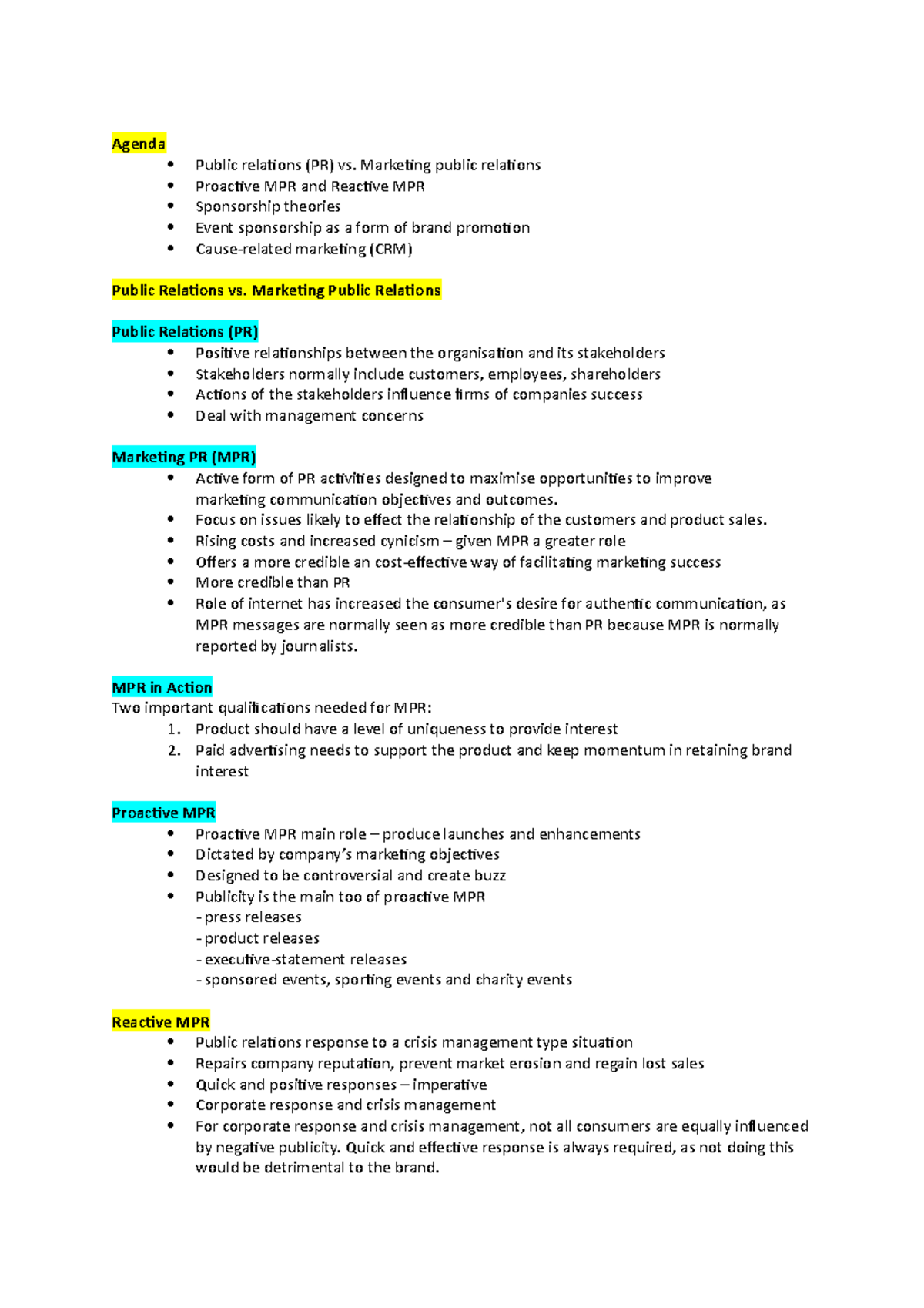 WEEK 11 Marketing PR + Sponsorship - Agenda Public relations (PR) vs ...