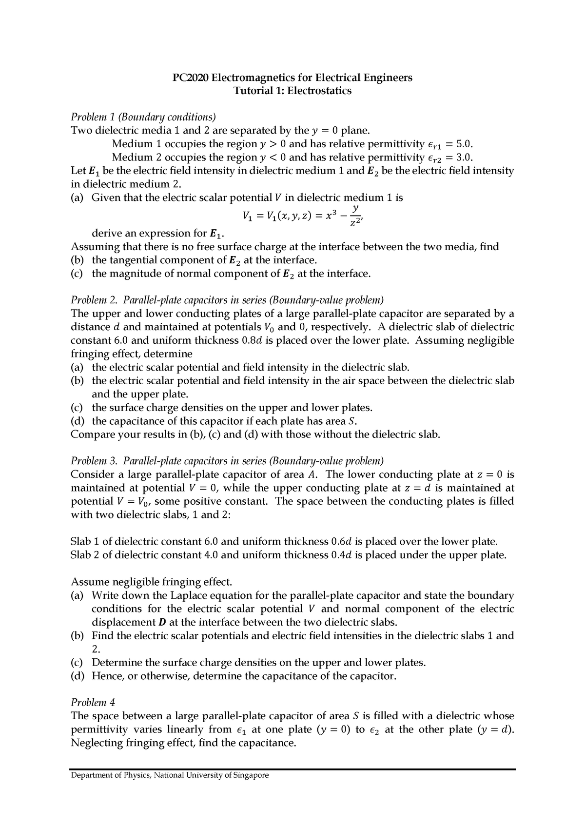 Tutorial 1 Electrostatics Tutorial 1 Electrostatics Tutorial 1 ...