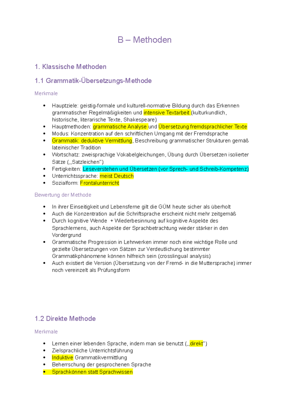 B - Sommersemester - B – Methoden 1. Klassische Methoden 1 Grammatik ...