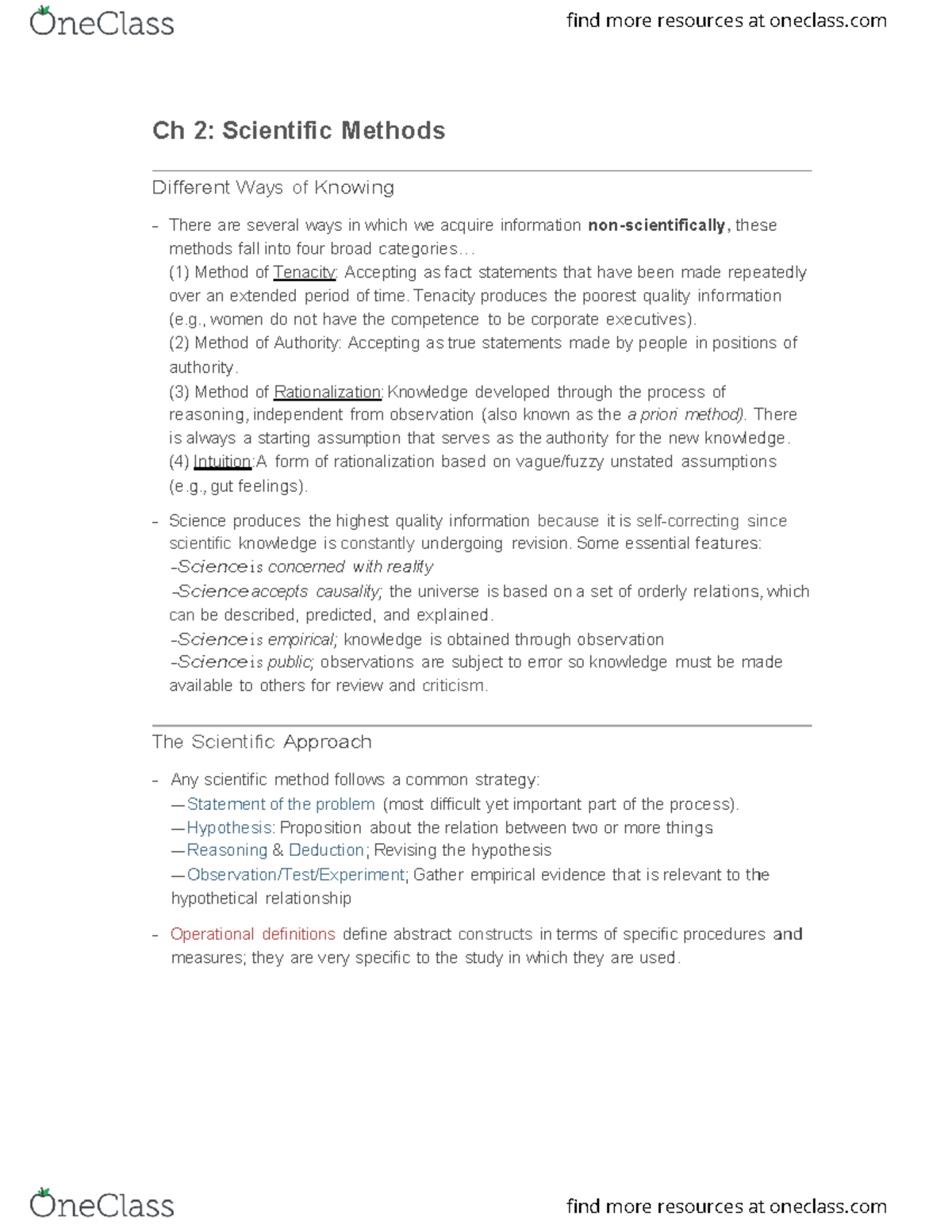 Chapter Two Part Two Material for Midterm - Ch 2: Scientific Methods ...