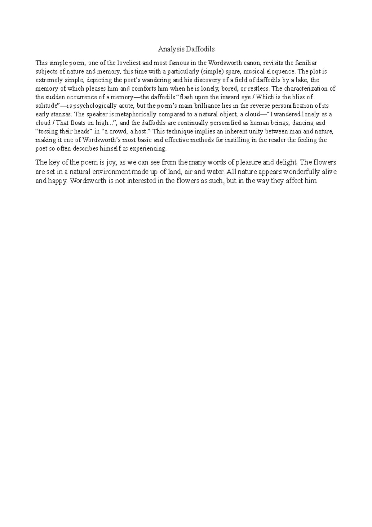 Analysis Daffodils Analysis Daffodils This simple poem, one of the