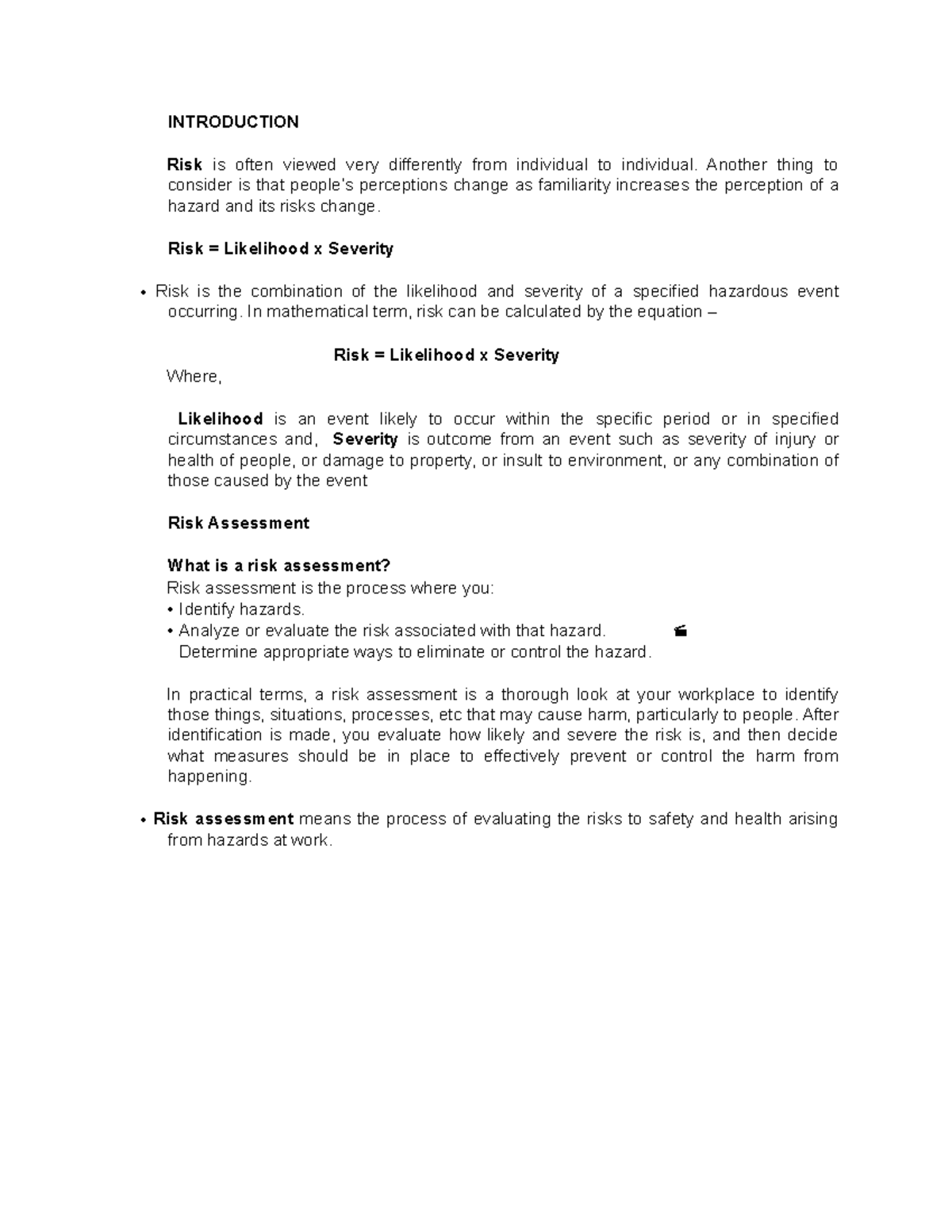 Safety Health 13 - In practical terms, a risk assessment is a thorough ...