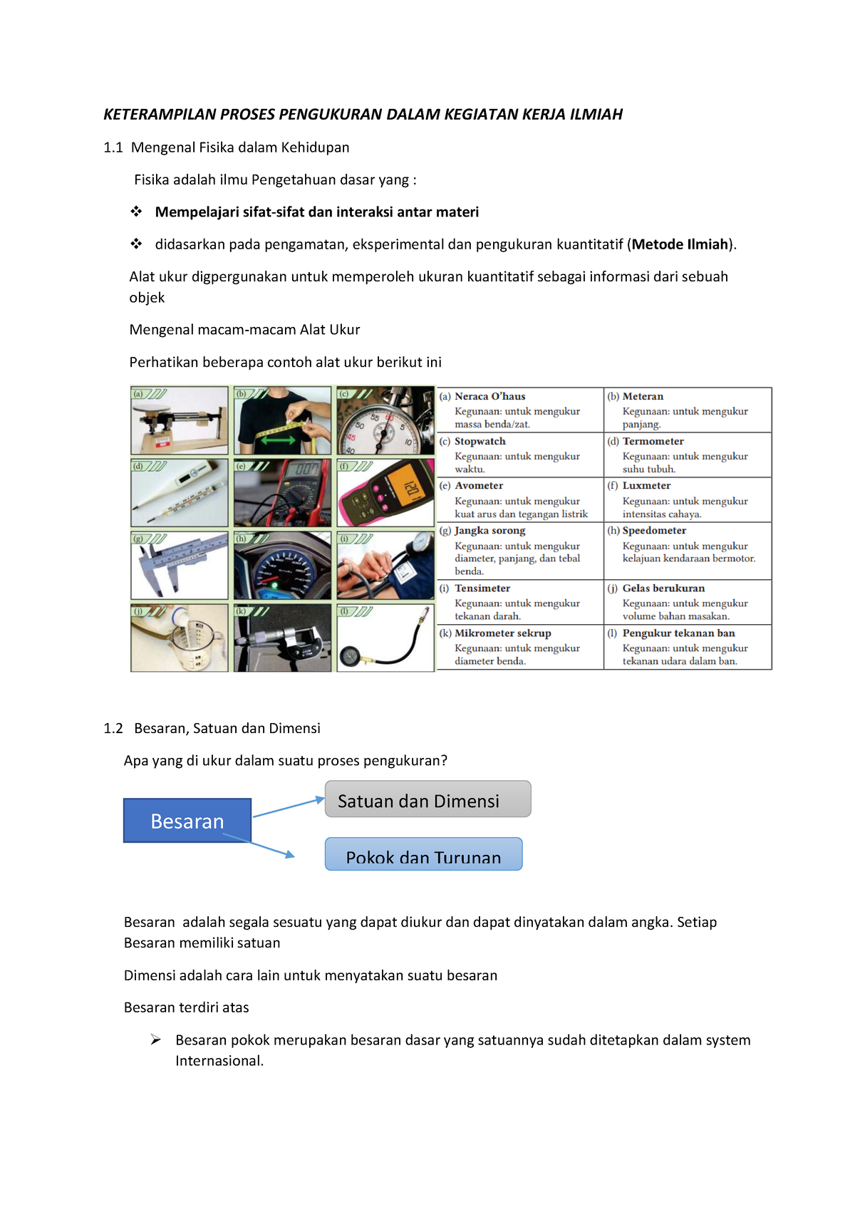 Bahan Ajar Pengukuran - KETERAMPILAN PROSES PENGUKURAN DALAM KEGIATAN ...