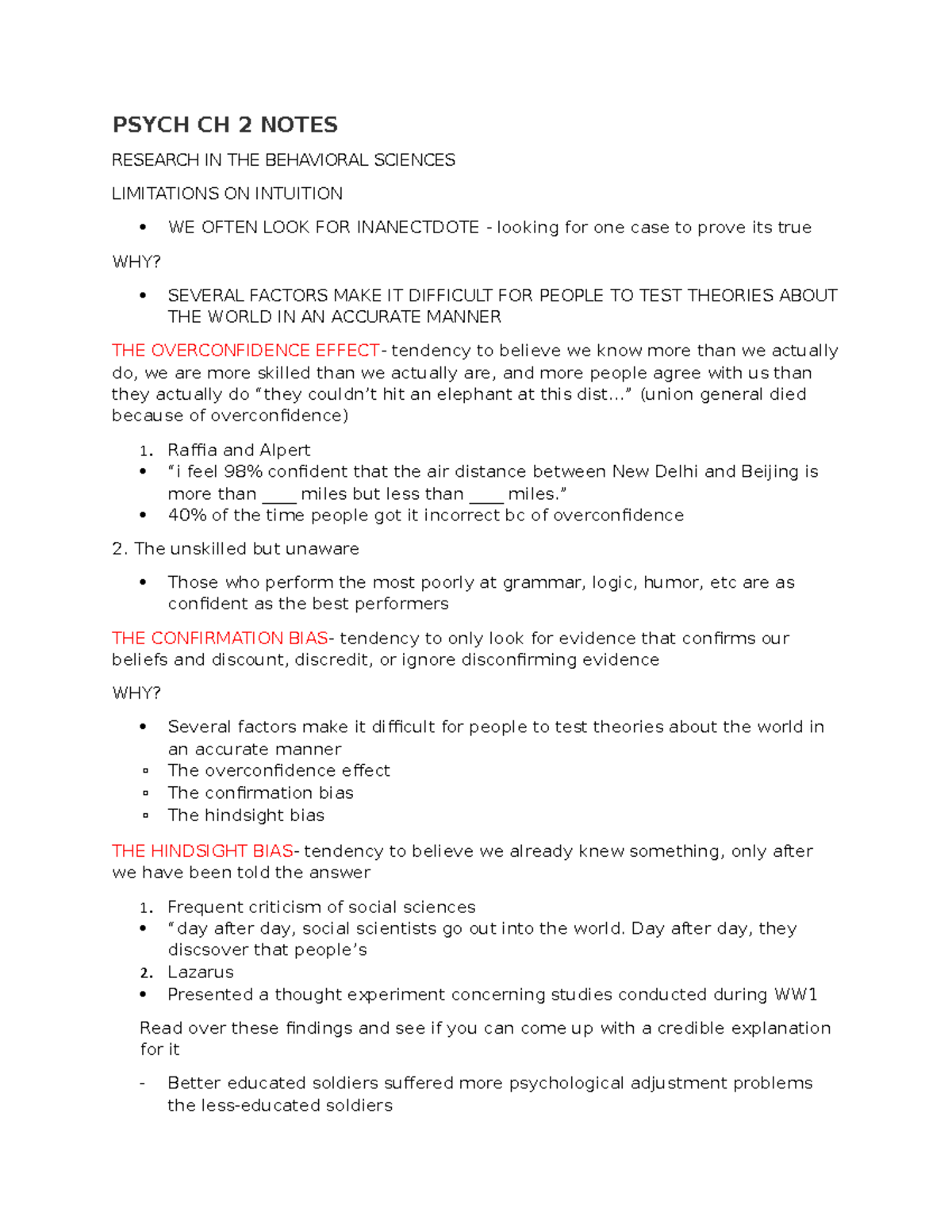 Psych CH 2 Notes - Gitter - PSYCH CH 2 NOTES RESEARCH IN THE BEHAVIORAL ...