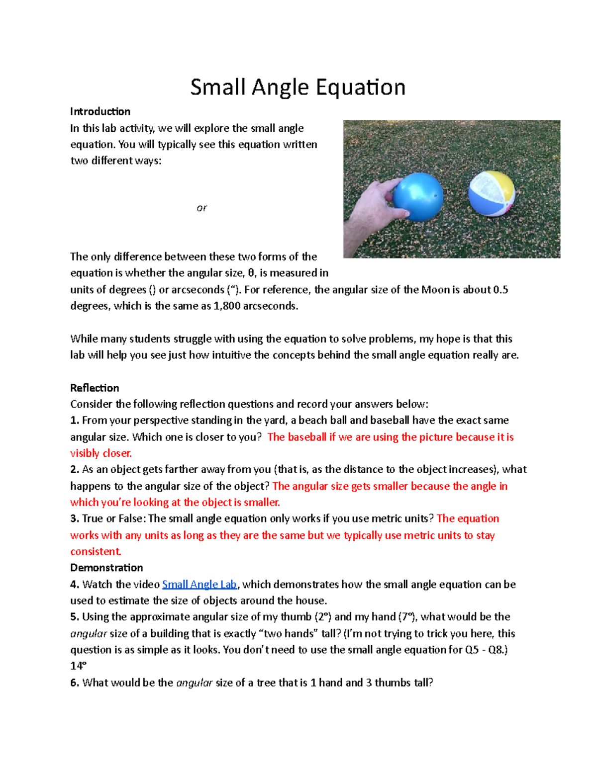 Copy of Small Angle Equation - Small Angle Equation Introduction In