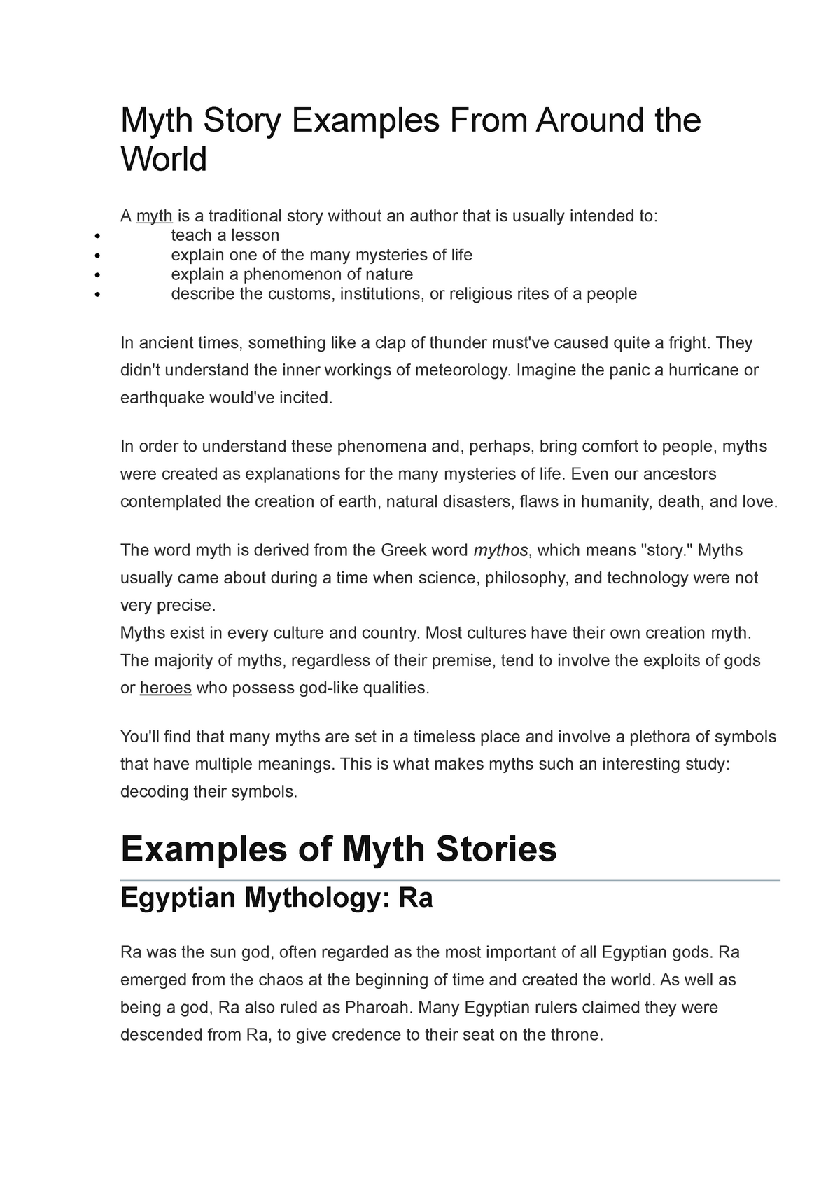 Myth Story Examples From Around The World Myth Story Examples From 