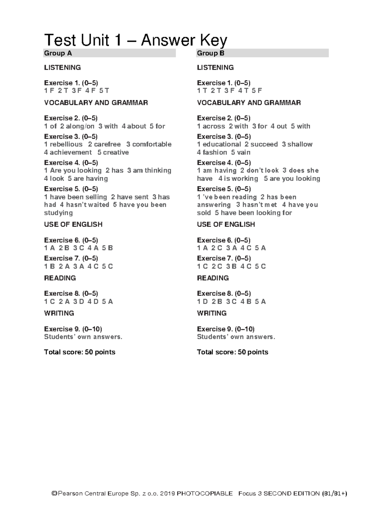 Test Unit 1 Answers - ffffffffcfffff - © Pearson Central Europe Sp. z o ...