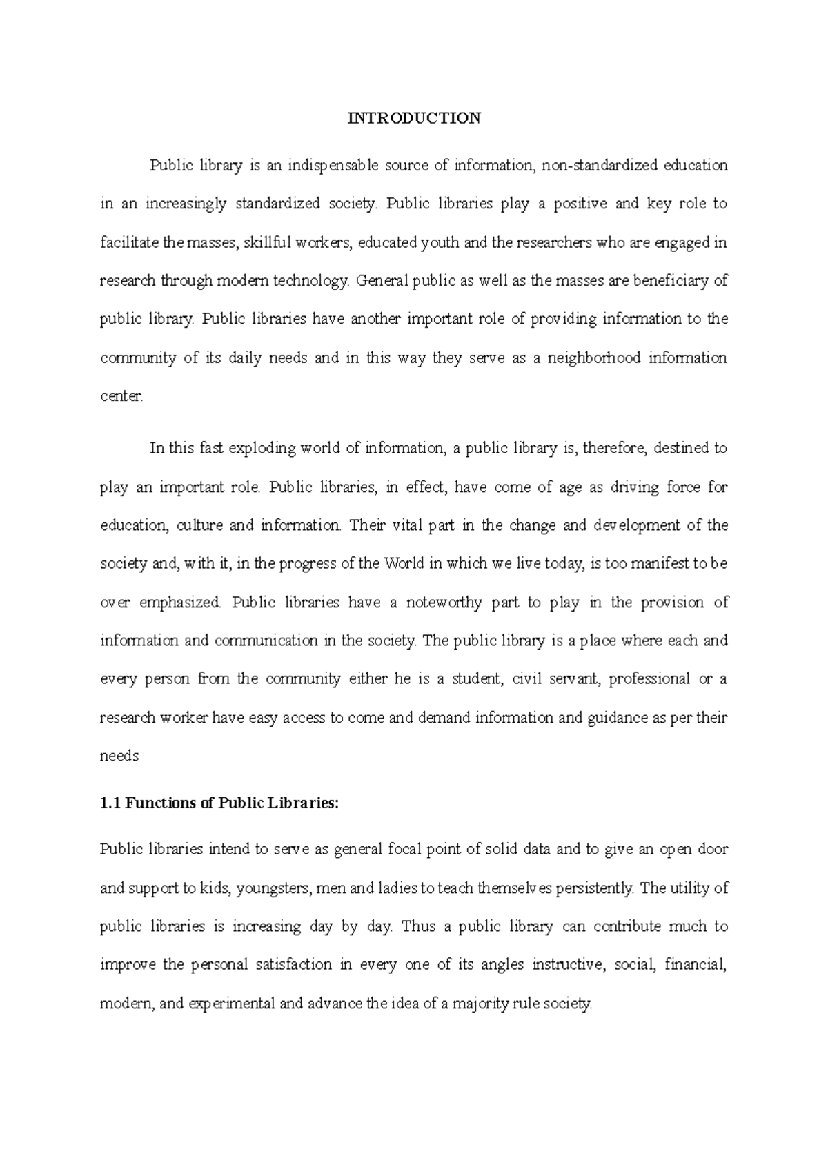 Introduction - INTRODUCTION Public library is an indispensable source ...