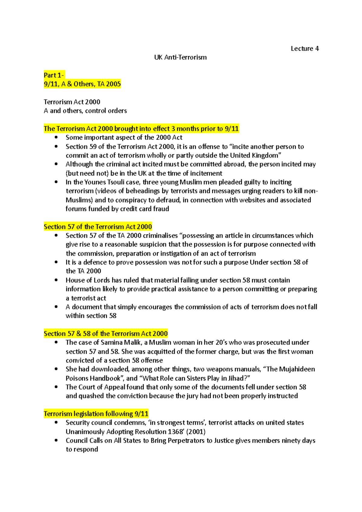 Lecture 4- Terrorism Act - M100 - LBU - Studocu