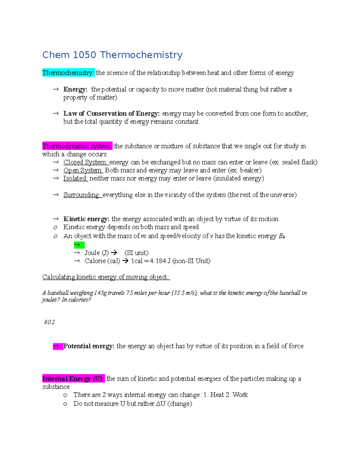 Chem 1050 Thermochemistry - Chem 1050 Thermochemistry Thermochemistry ...