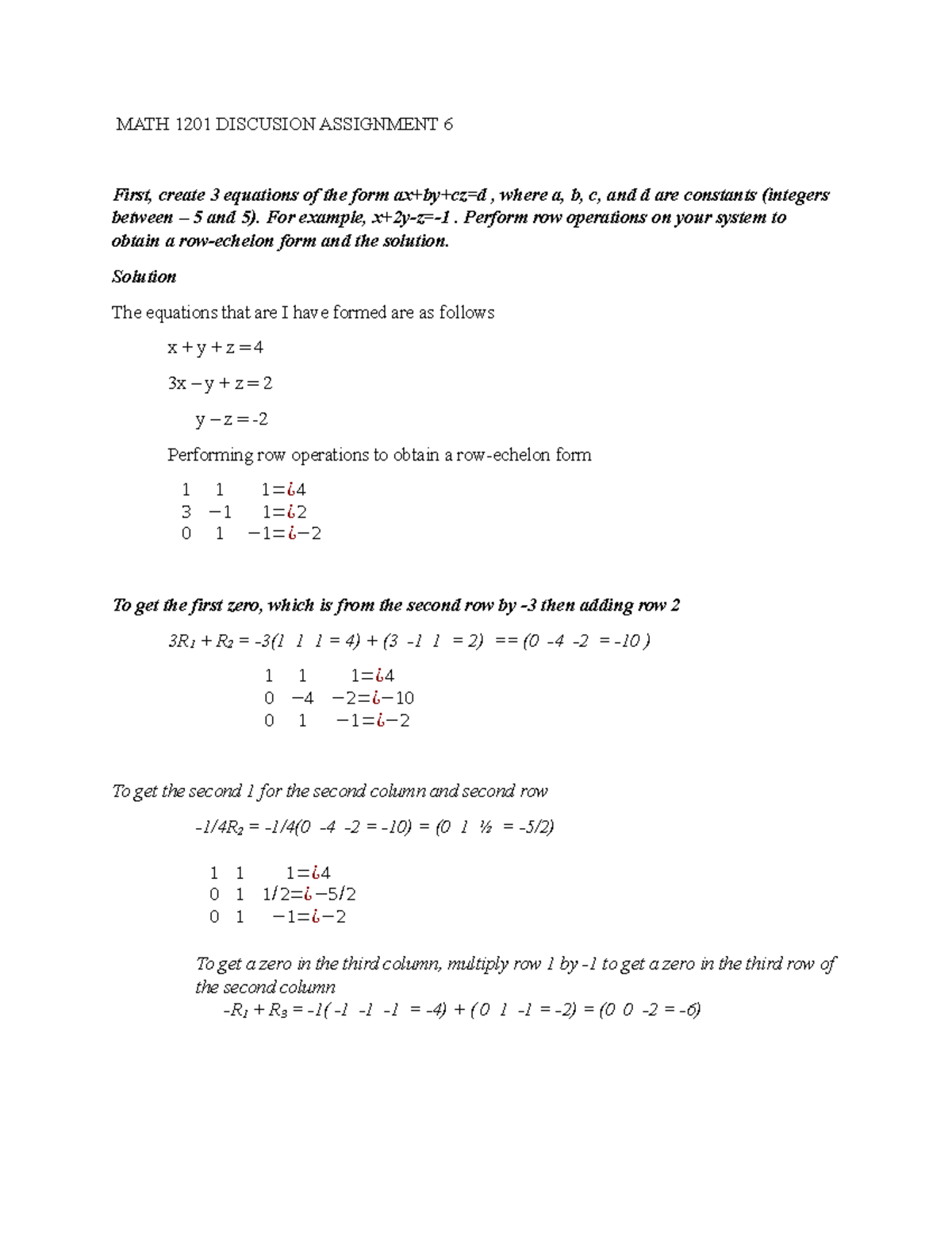 Math 11 Discusion Assignment 6 Math 11 Discusion Assignment 6 First Create 3 Equations Of Studocu