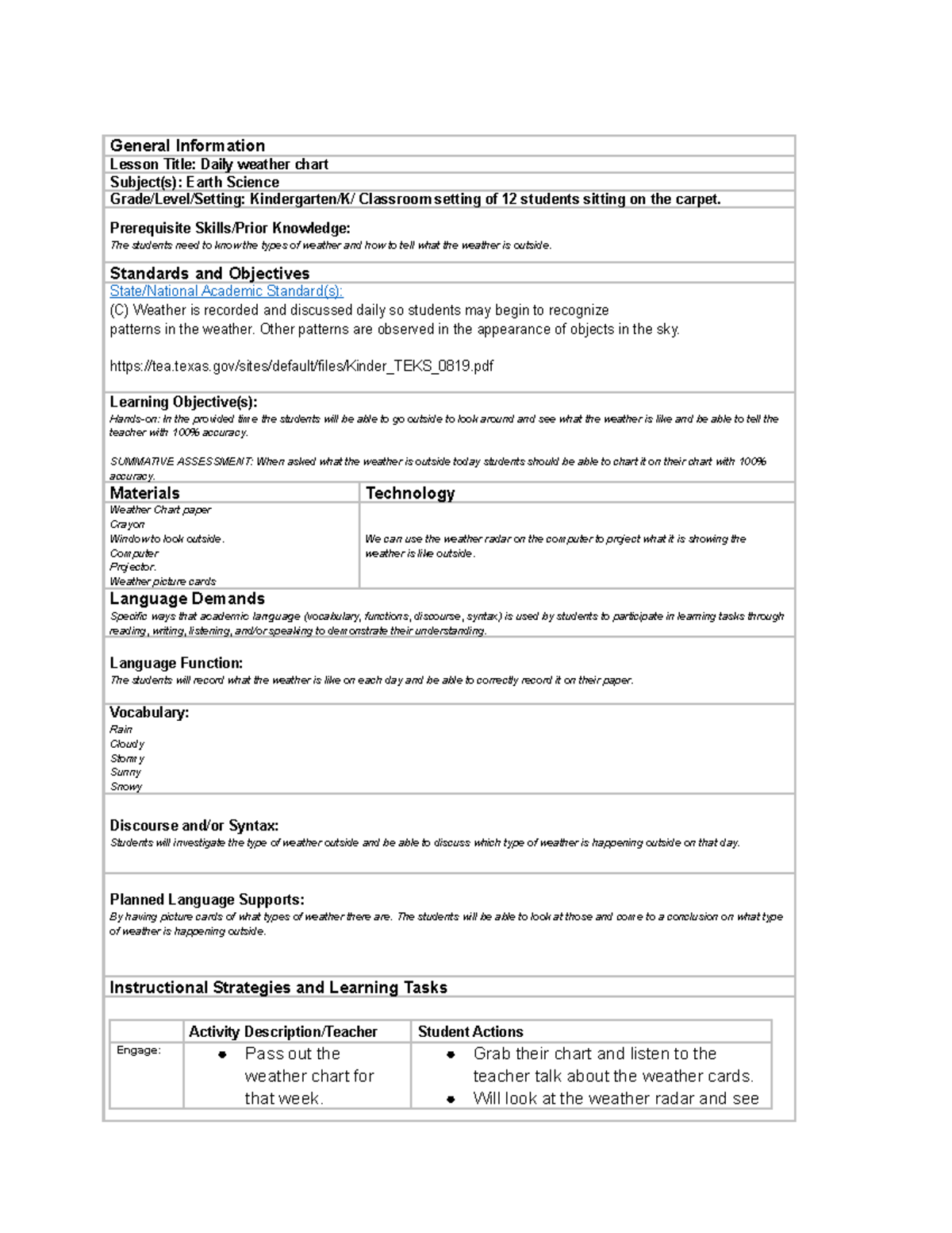 Science Lesson Plan - Passed. - General Information Lesson Title: Daily ...