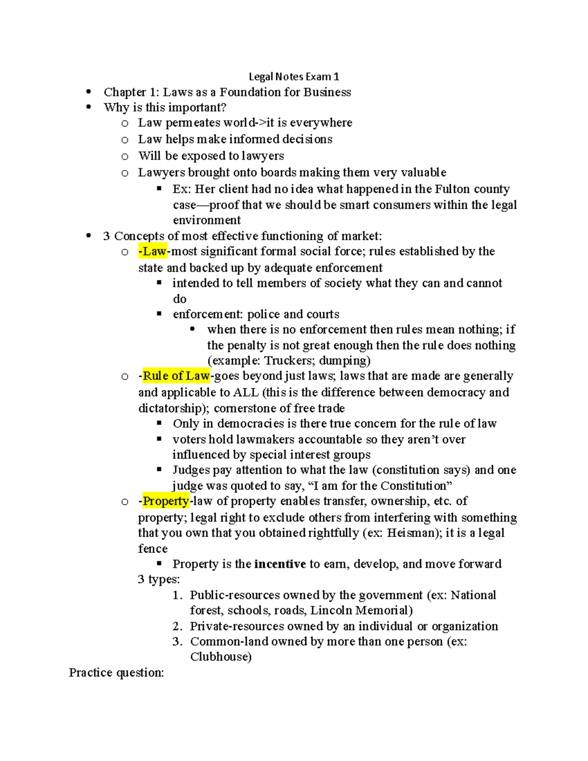 Legal Test #1 Notes - Legal Notes Exam 1 Chapter 1: Laws As A ...