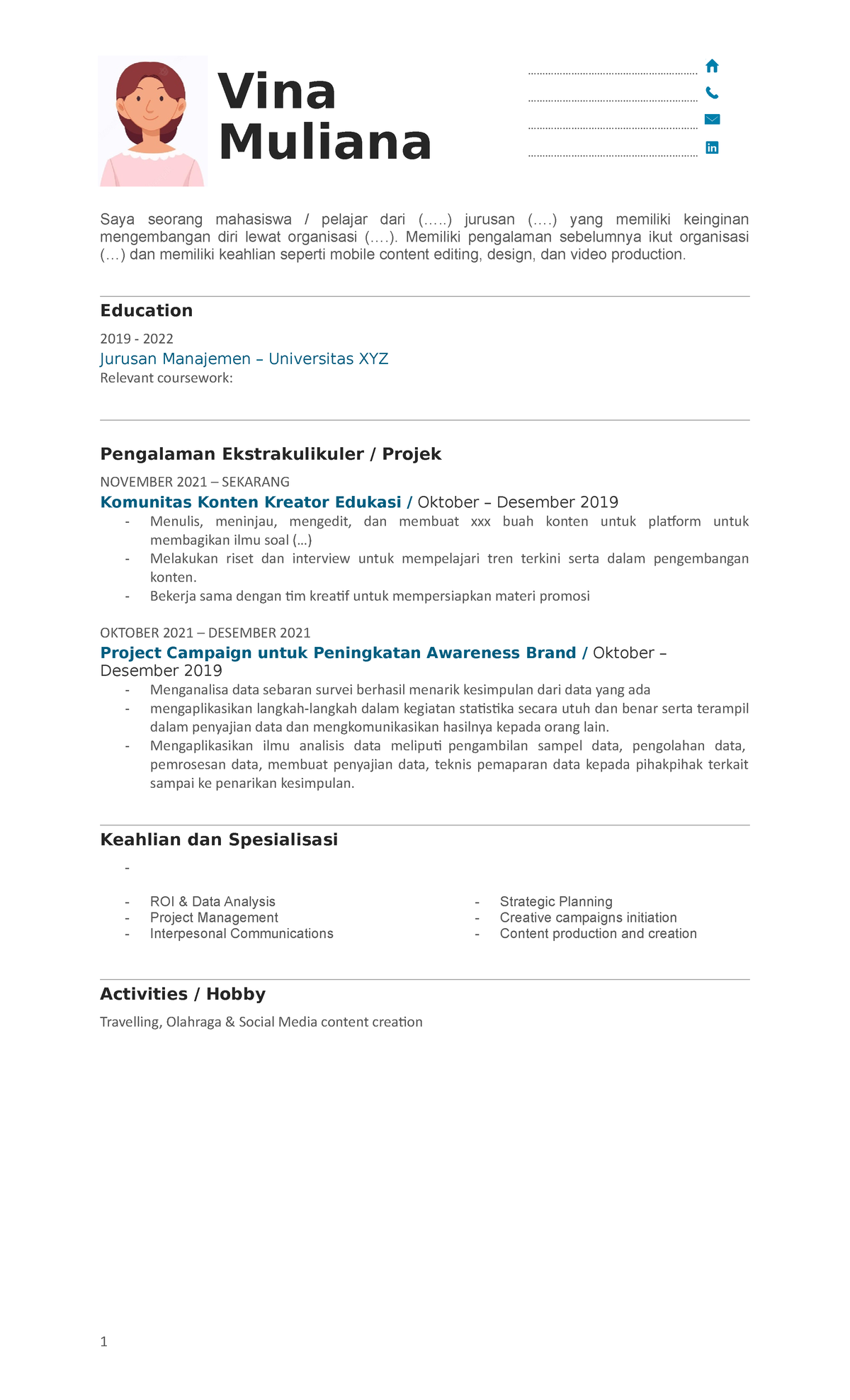 FREE Template CV Masuk Organisasi by Vina Muliana - .. Saya seorang