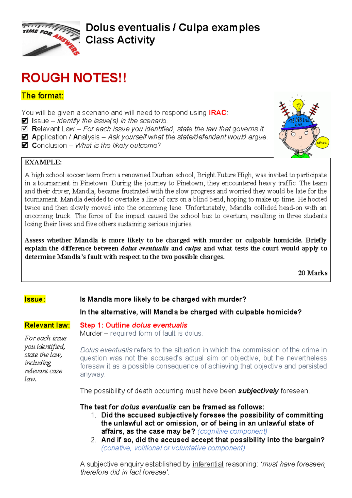 Dolus Culpa Scenario Example - Dolus eventualis / Culpa examples Class ...