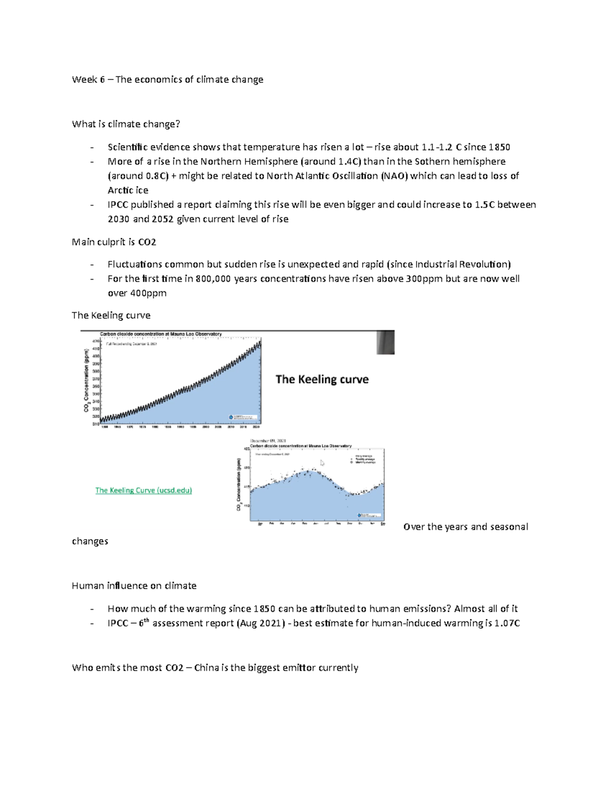 EC138 - Week 6 - env econ - Week 6 – The economics of climate change ...