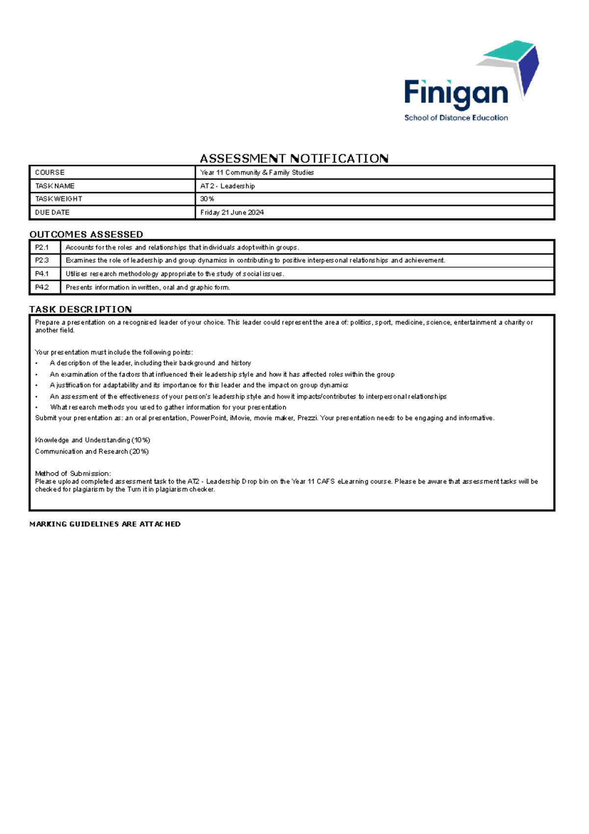 Task 2 - Notes for cafs prelim - ASSESSMENT NOTIFICATION COURSE Year 11 ...