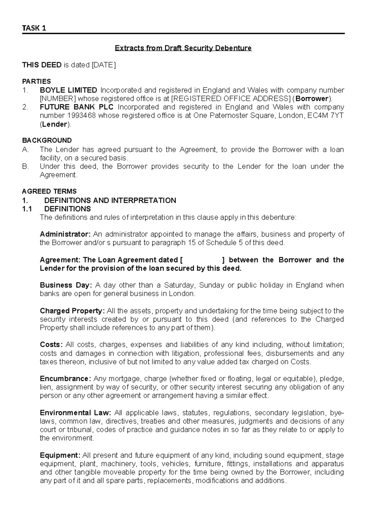 11. Additional Documents - TASK 1 Extracts from Draft Security ...