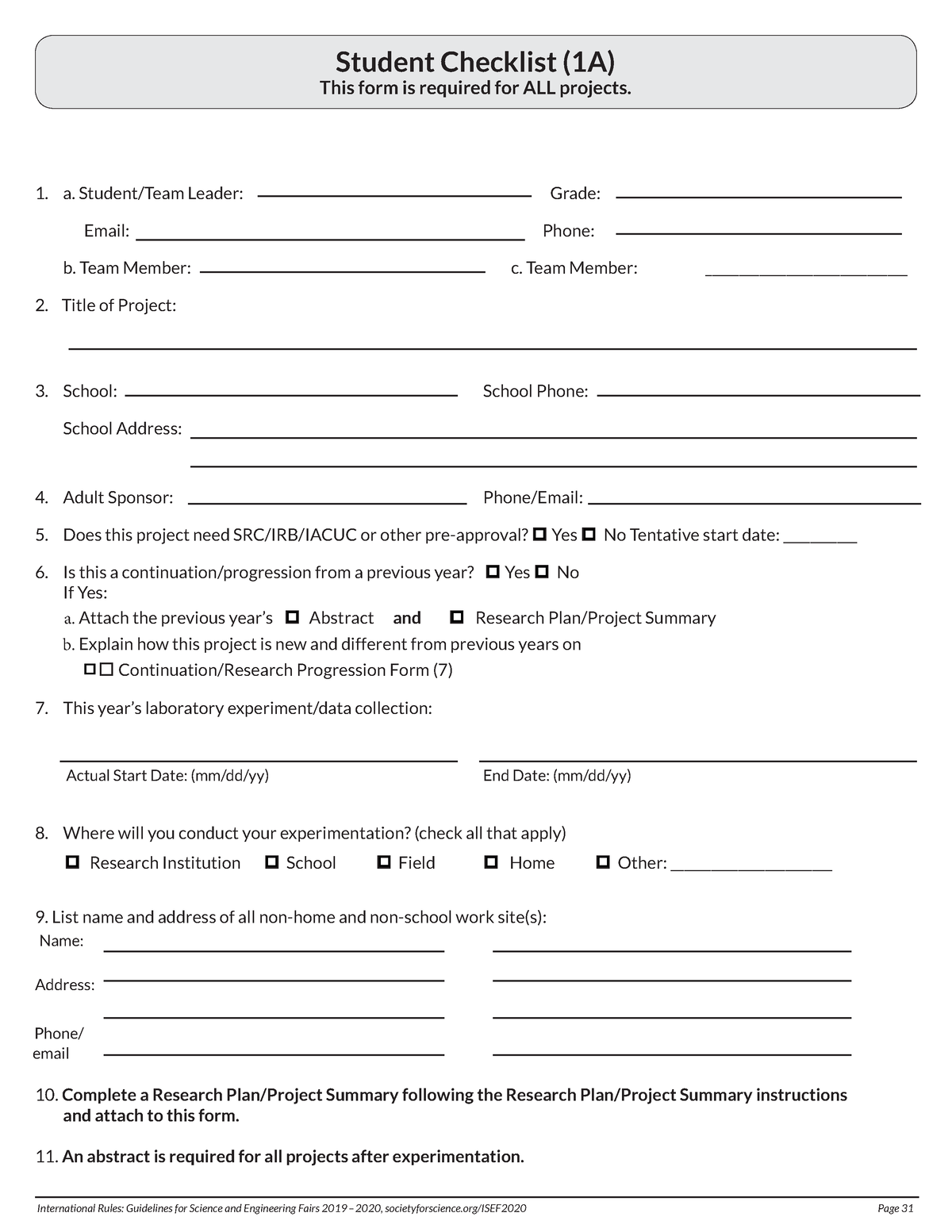 isef research plan format