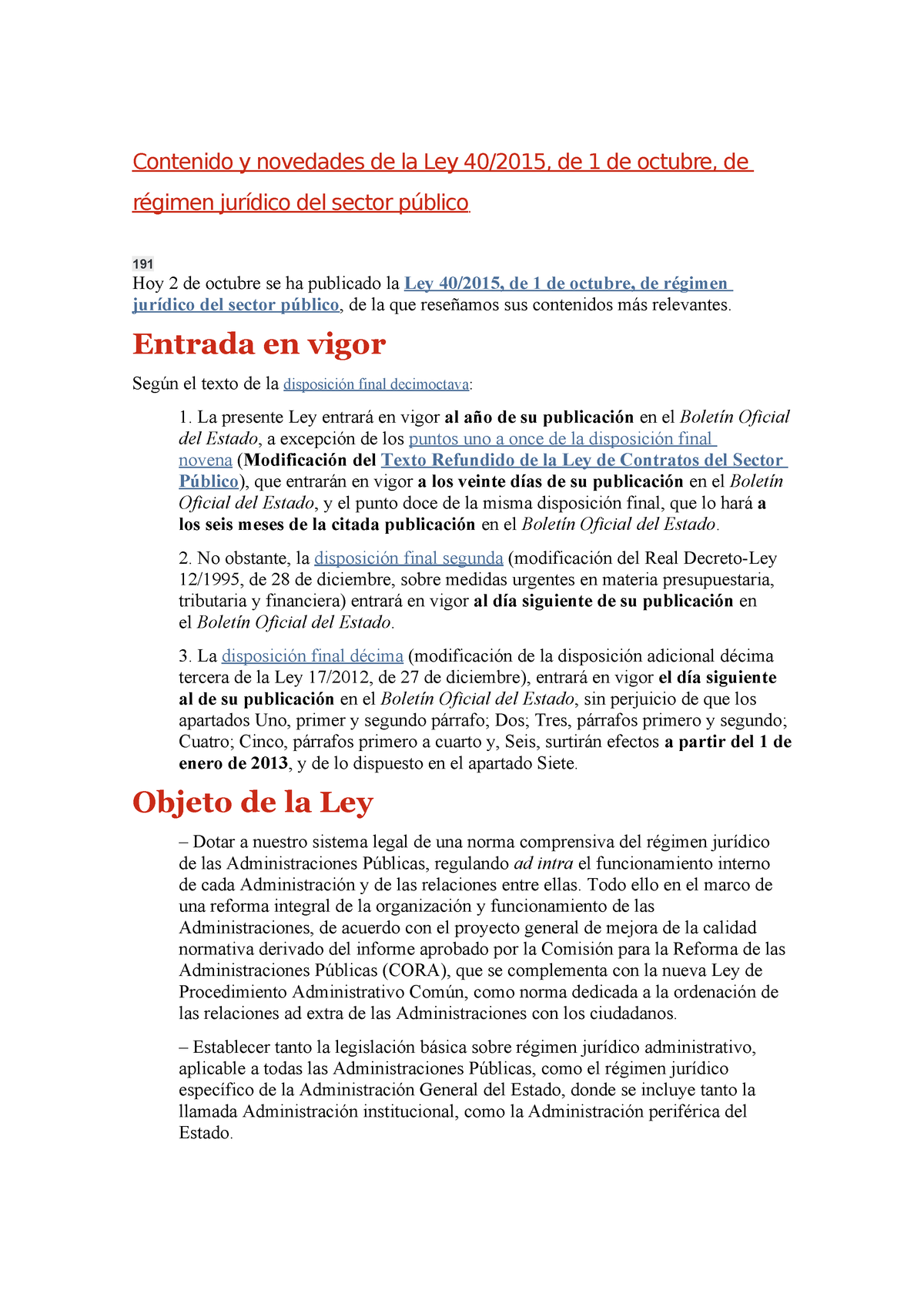 Contenido Y Novedades De La Ley 40 Derecho Administrativo Studocu