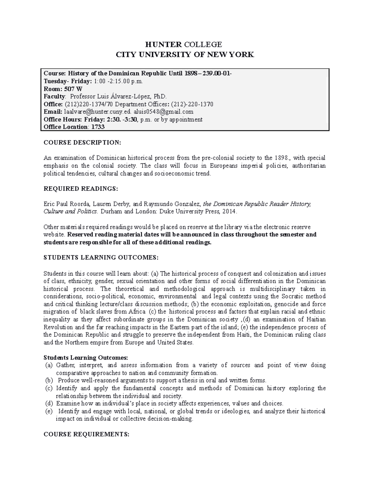 Dominican HistoryHunter Alvarez Fall 2023 (1) HUNTER COLLEGE CITY