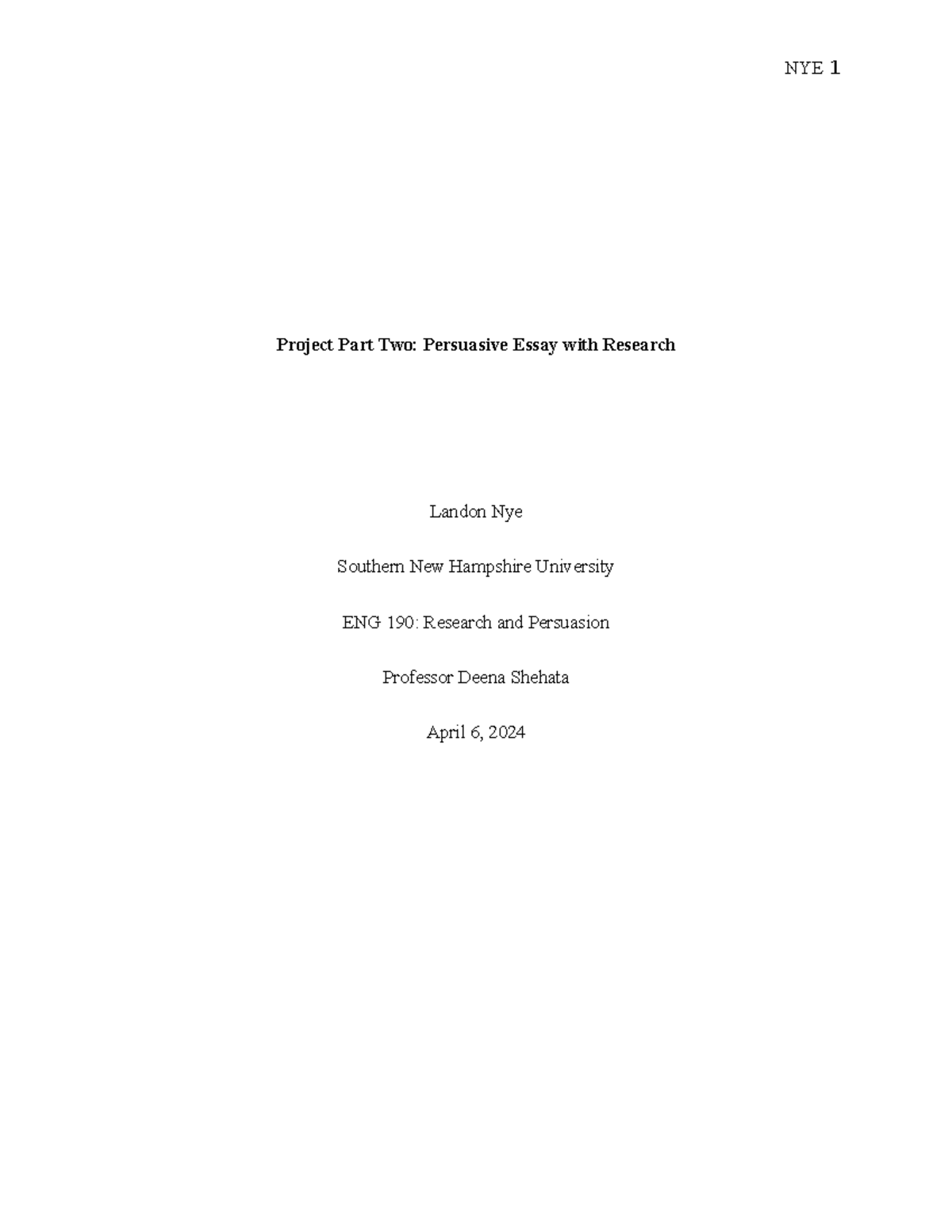 ENG 190- project essay draft for coursework - Project Part Two ...