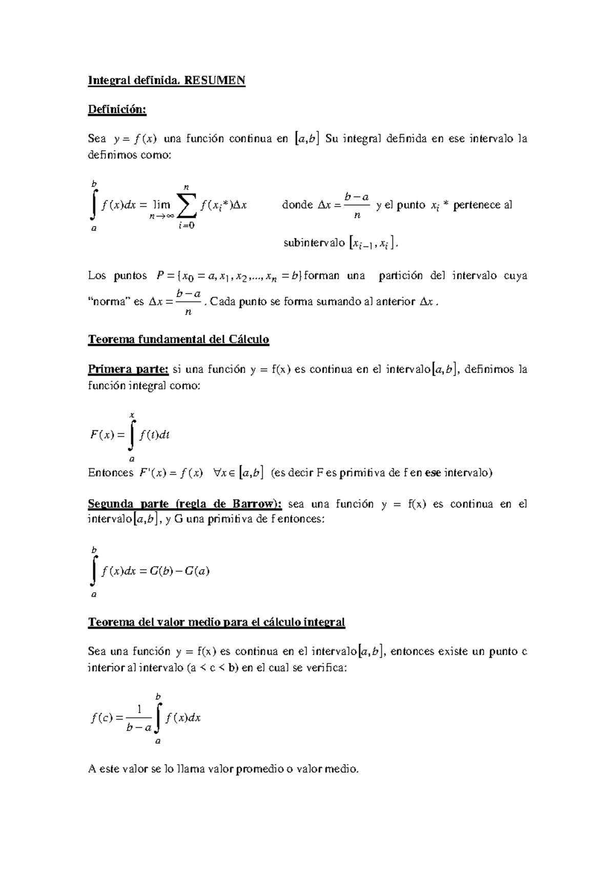 Resumen Unidad 7 Integral Definidaa - Integral Definida. RESUMEN ...