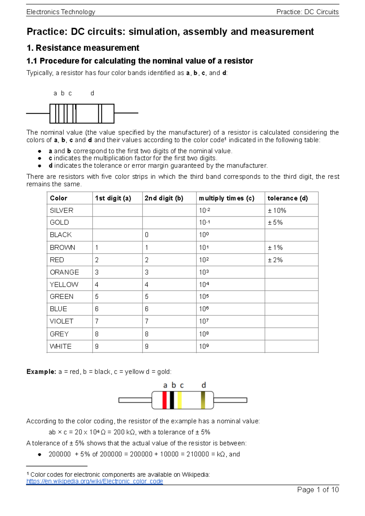 Practice 2 DC Circuits - Electronics Technology Practice: DC Circuits ...