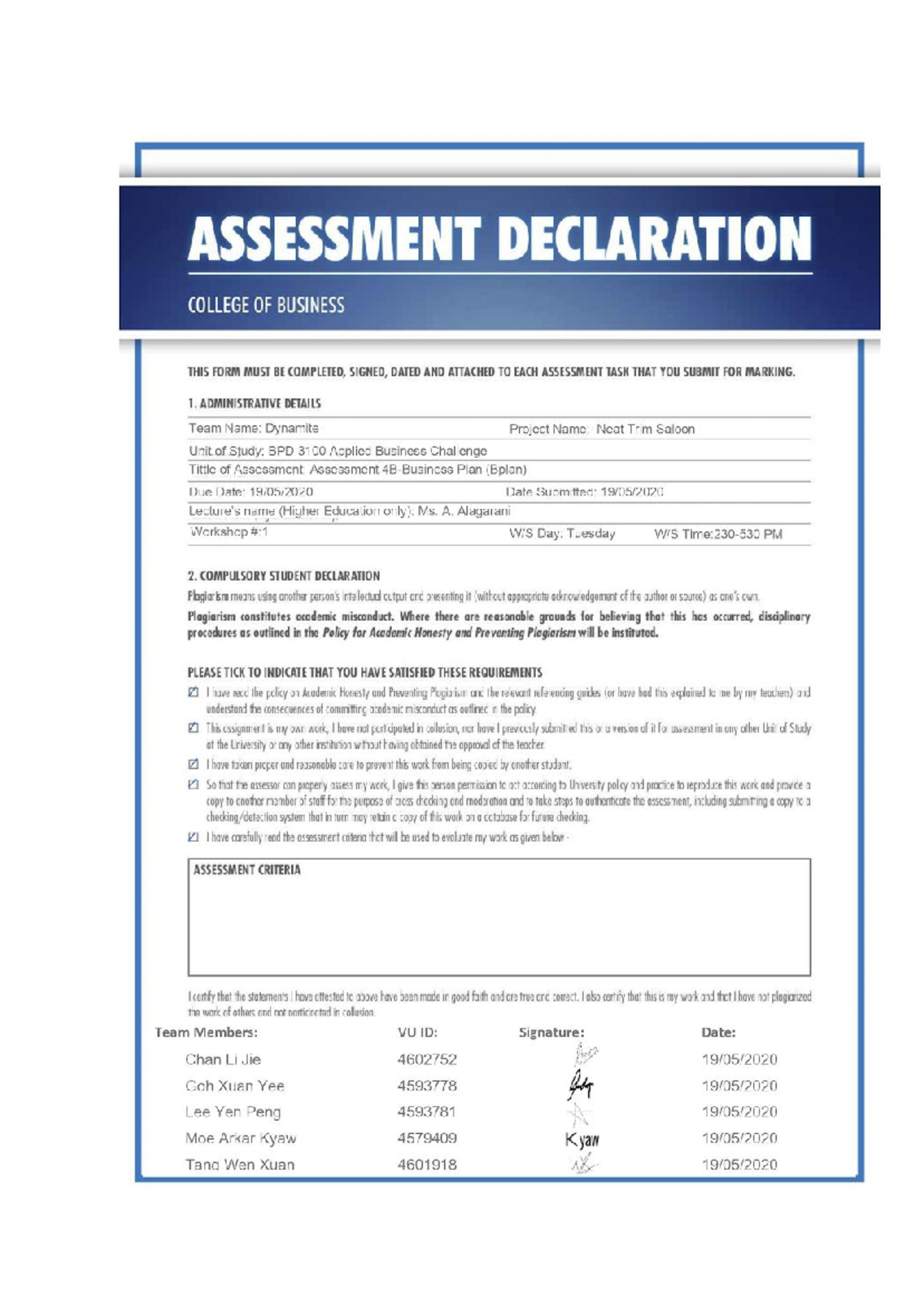 Team Dynamite - Assessment 4b Business Plan (BPlan) - Strategy business ...