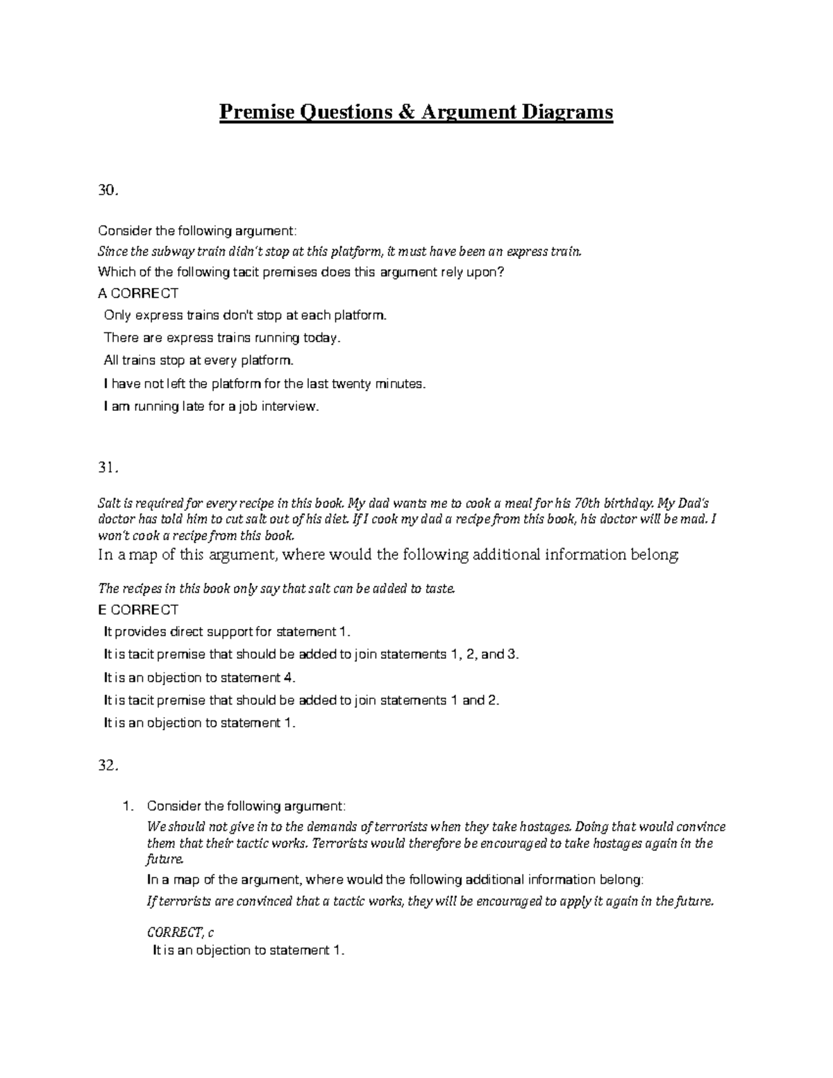 Premise Questions 3 - And Argument Diagrams - Premise Questions ...