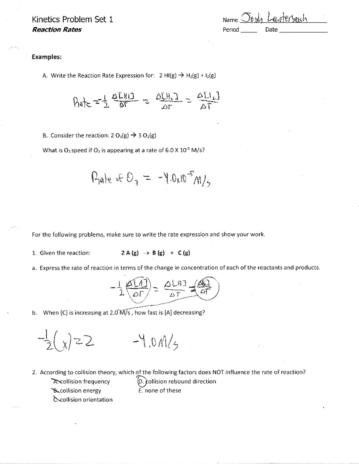 Kinetics Practice 1 - AP Chemistry With Mrs. Martin - Studocu