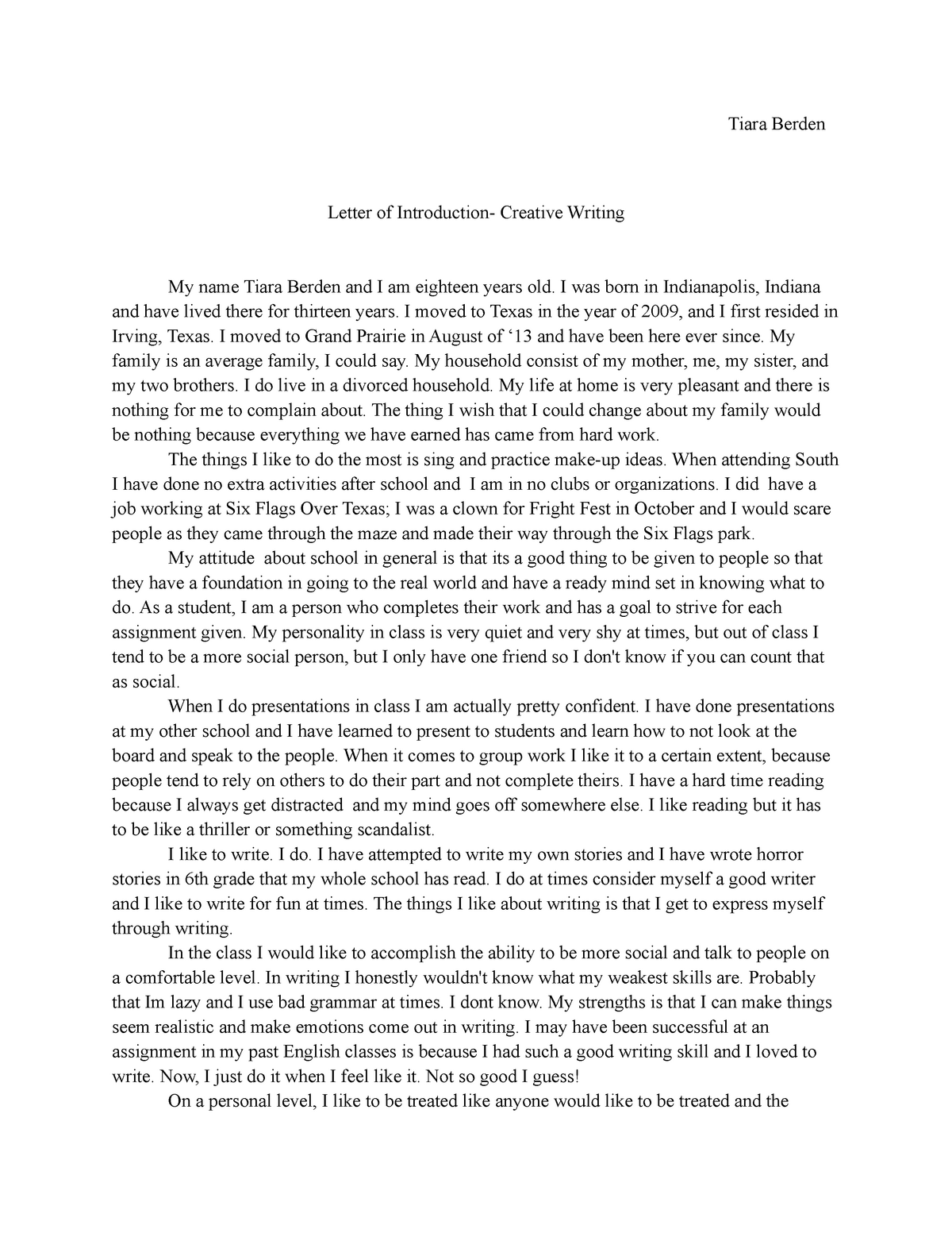 Letter of Introduction- Speech - Tiara Berden Letter of Introduction ...