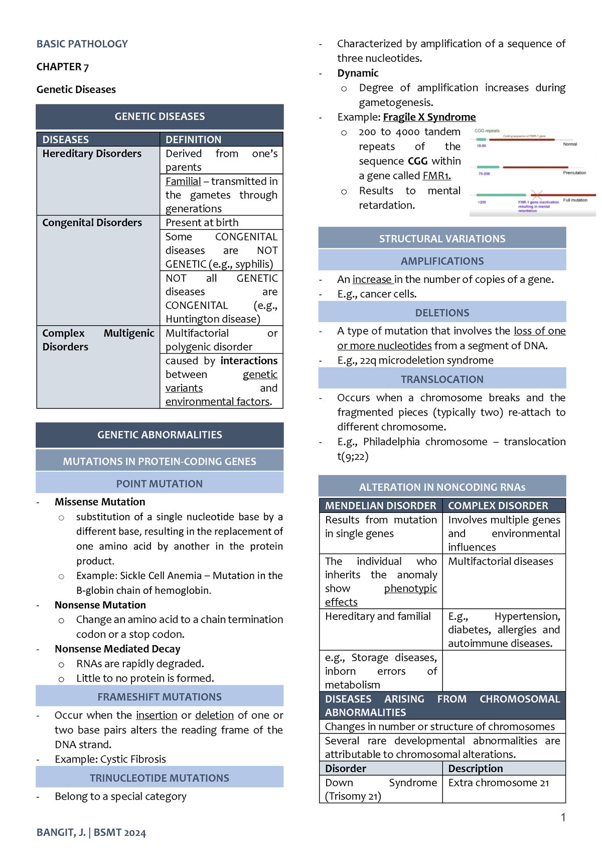 Genetic Diseases - Nkjghjgkkjl; - 1 BASIC PATHOLOGY CHAPTER 7 Genetic ...