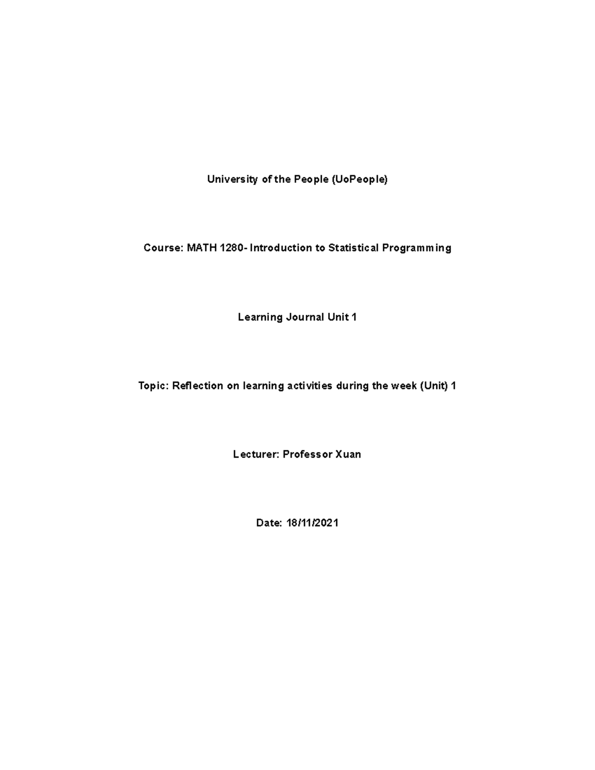 Learning Journal Unit 1 Assignment-Done - University of the People ...