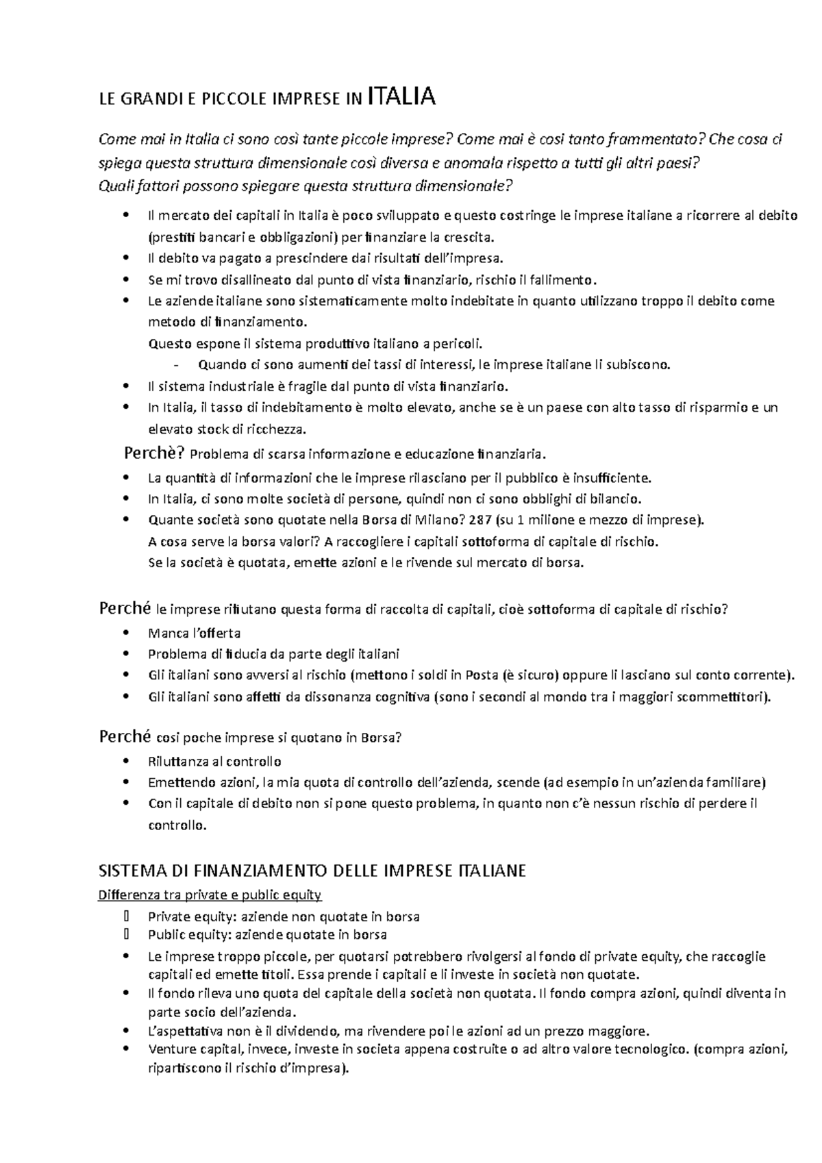 Italia, piccole e grandi imprese LE GRANDI E PICCOLE IMPRESE IN