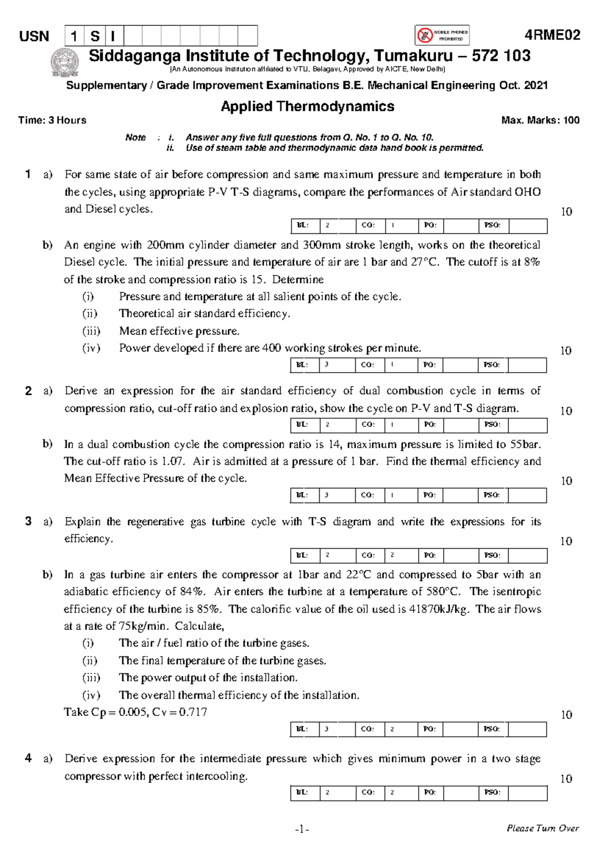 4RME02 - Question Paper - USN 1 S I 4RME Siddaganga Institute of ...