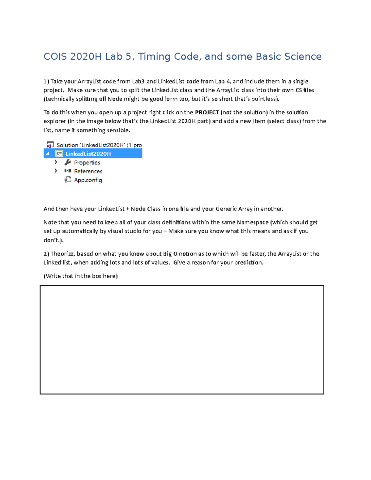 Lecture 5 Lab 5 Timing and Multiple Class Files for students COIS