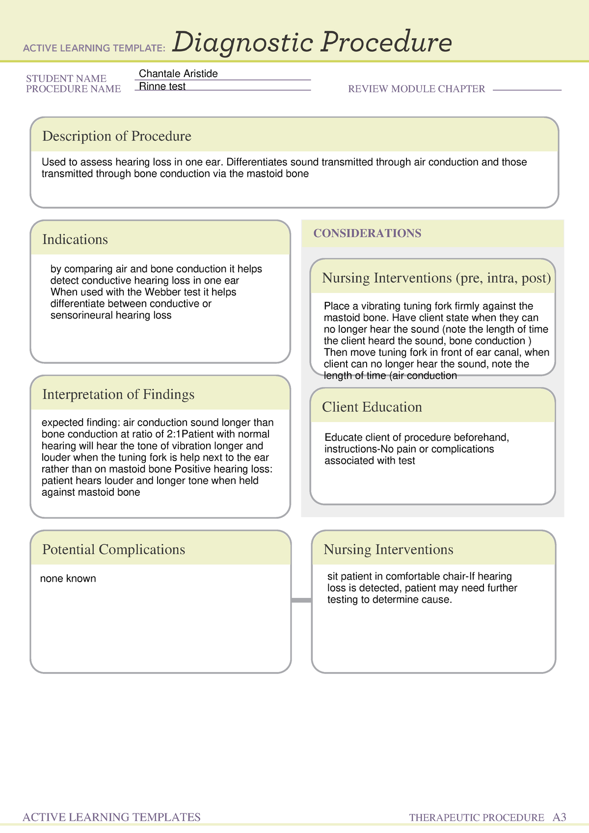 ATI study notes - NUR 3227 - STUDENT NAME PROCEDURE NAME REVIEW MODULE ...