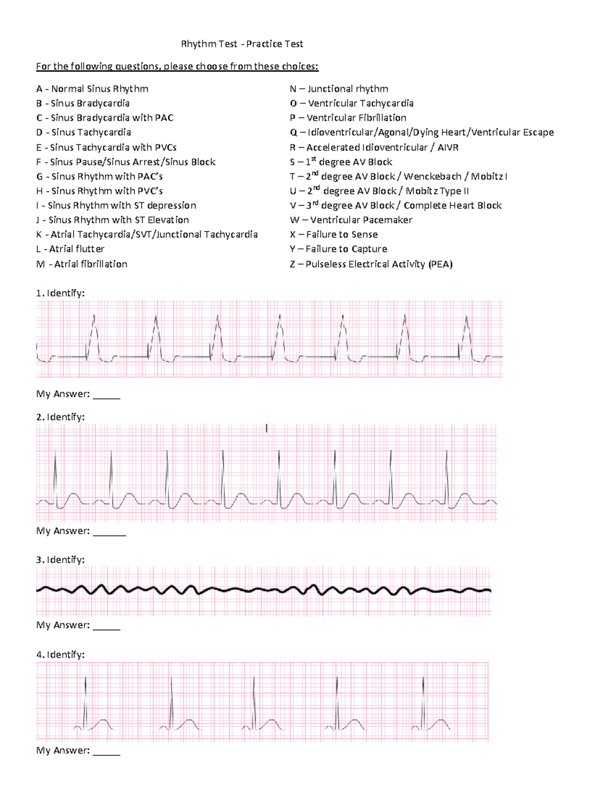 Study Packet EKG Test 1 - Practice - Rhythm Test - Practice Test For ...